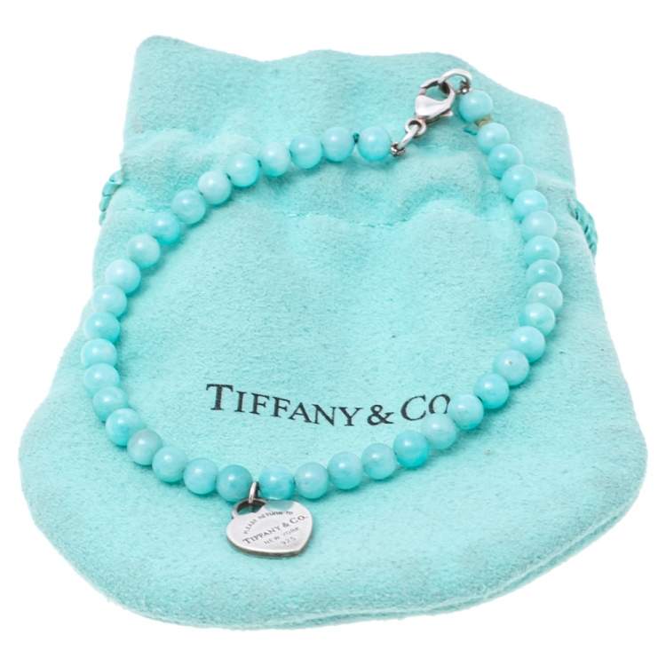 Pre Owned Tiffany & Co. Return To Tiffany Sterling Silver Heart Tag Bead Bracelet