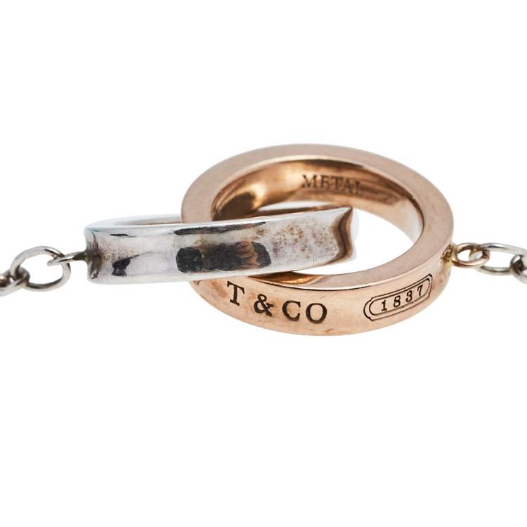 Pre Owned Tiffany & Co. Tiffany 1837 Silver Rubedo Interlocking Circles Chain Bracelet