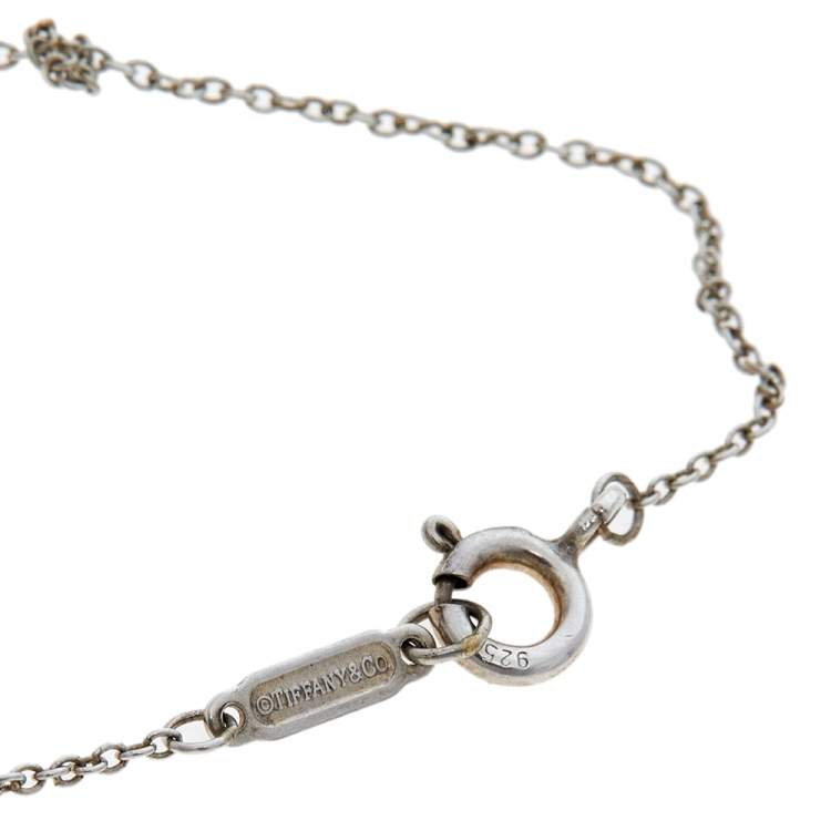 Pre Owned Tiffany & Co. Sterling Silver Enamel Beaded Heart Key Pendant Necklace