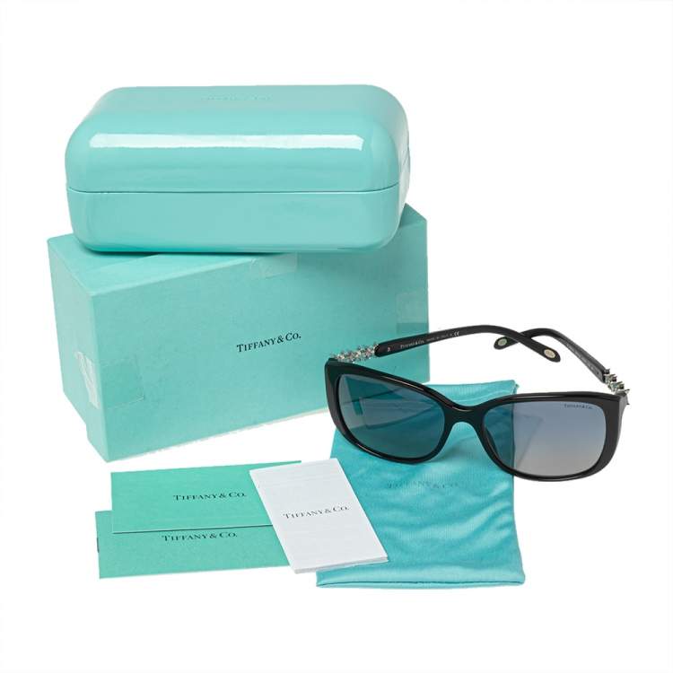 Pre Owned Tiffany & Co. Black/Blue Acetate TF 4090-B Crystal Embellished Gradient Sunglasses