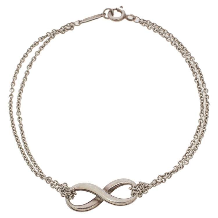 Pre Owned Tiffany & Co. Infinity Sterling Silver Double Chain Bracelet