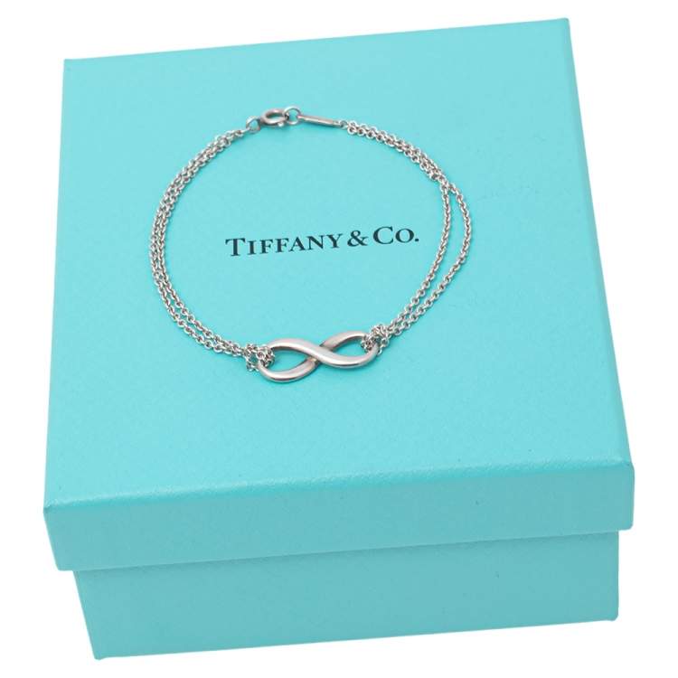 Pre Owned Tiffany & Co. Infinity Sterling Silver Double Chain Bracelet