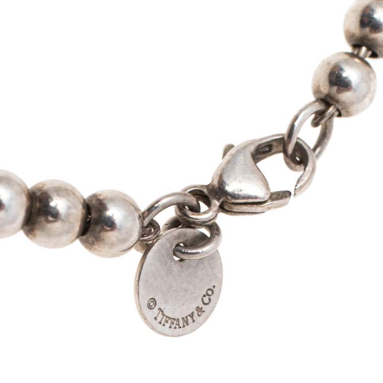 Pre Owned Tiffany & Co. Return To Tiffany Blue Enamel Heart Tag Silver Bead Bracelet