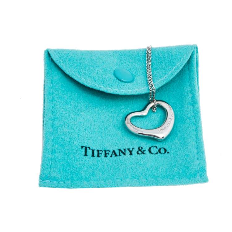 Pre Owned Tiffany & Co. Sterling Silver Elsa Peretti Open Heart Pendant Necklace