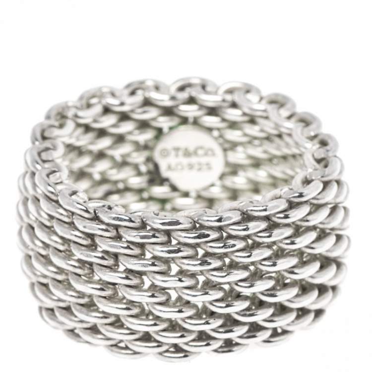 Pre Owned Tiffany & Co. Somerset Silver Band Ring Size 50.5
