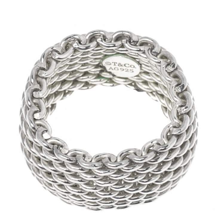Pre Owned Tiffany & Co. Somerset Silver Band Ring Size 50.5