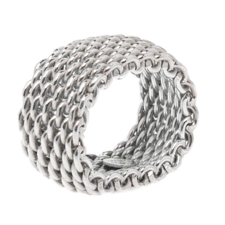 Pre Owned Tiffany & Co. Somerset Silver Band Ring Size 50.5