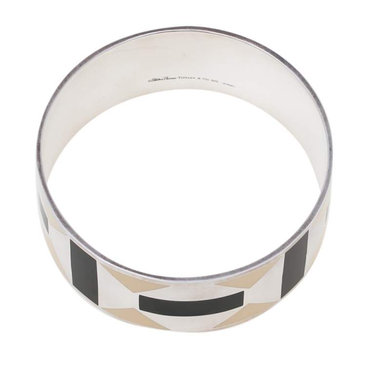 Pre Owned Tiffany & Co. Sterling Silver Paloma Picasso Zellige Enamel Bangle Bracelet