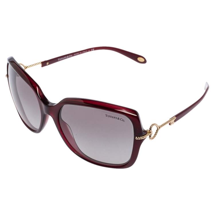 Pre Owned Tiffany & Co. Burgundy Acetate TF4101 Key Heart Logo Oversized Sunglasses