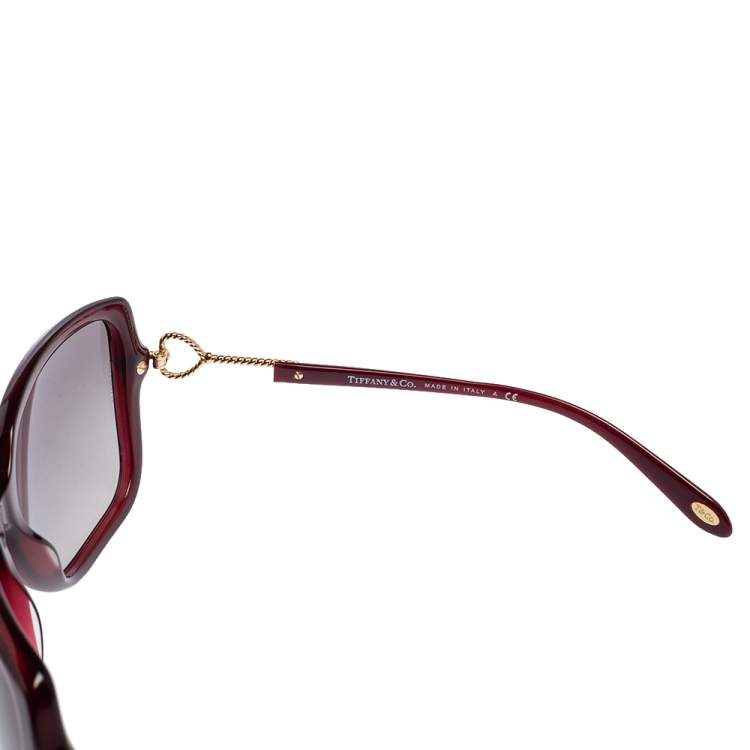 Pre Owned Tiffany & Co. Burgundy Acetate TF4101 Key Heart Logo Oversized Sunglasses