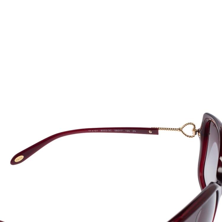 Pre Owned Tiffany & Co. Burgundy Acetate TF4101 Key Heart Logo Oversized Sunglasses