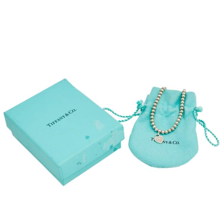 Pre Owned Tiffany & Co. Return to Tiffany Blue Enamel Heart Tag Bead Bracelet
