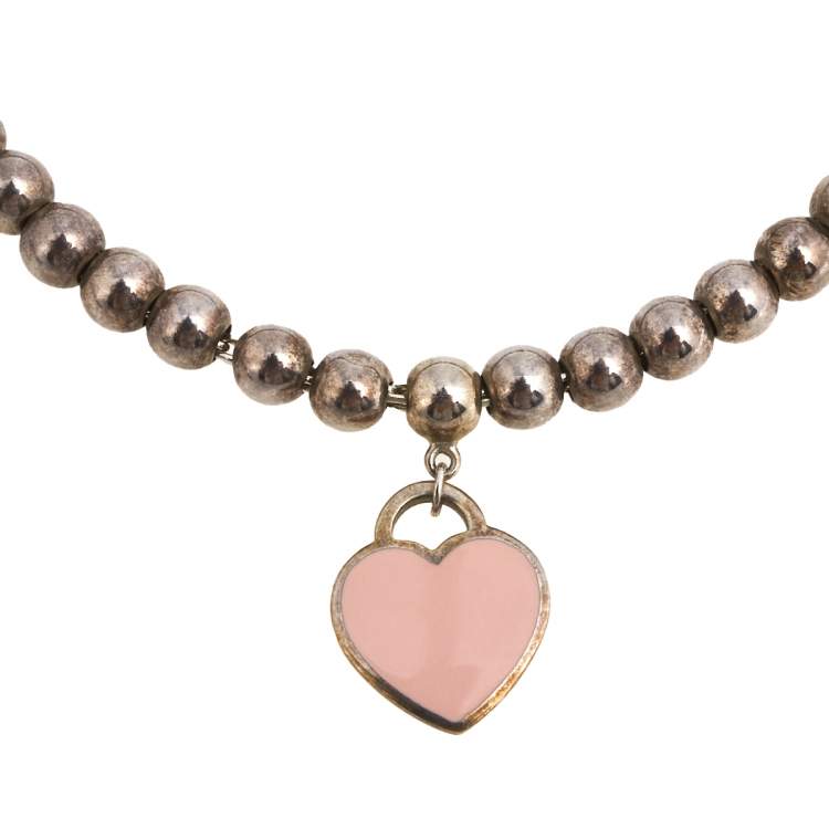 Pre Owned Tiffany & Co. Return to Tiffany Pink Enamel Heart Tag Bead Bracelet