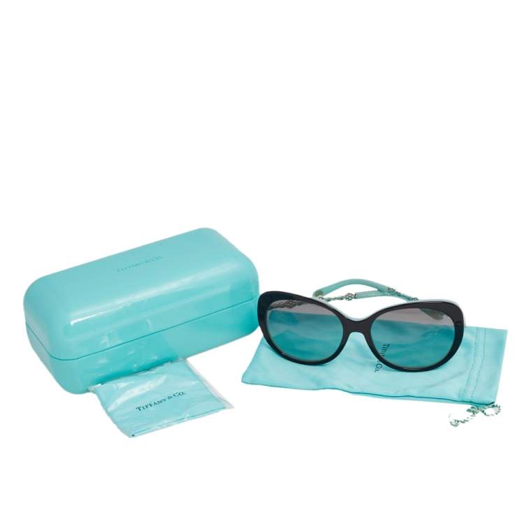 Pre Owned Tiffany & Co. Black/Grey Gradient TF 4053-B Crystal Cat Eye Sunglasses