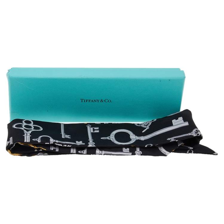 Pre Owned Tiffany & Co. Black Key Print Silk Scarf