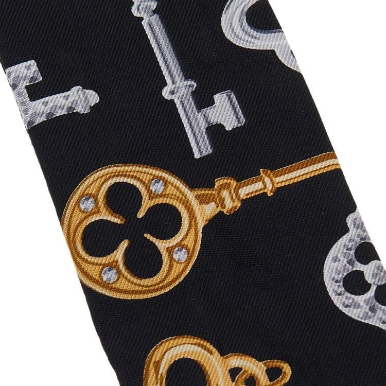 Pre Owned Tiffany & Co. Black Key Print Silk Scarf