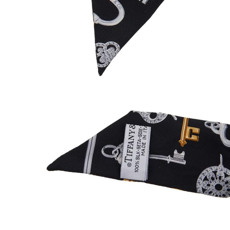 Pre Owned Tiffany & Co. Black Key Print Silk Scarf
