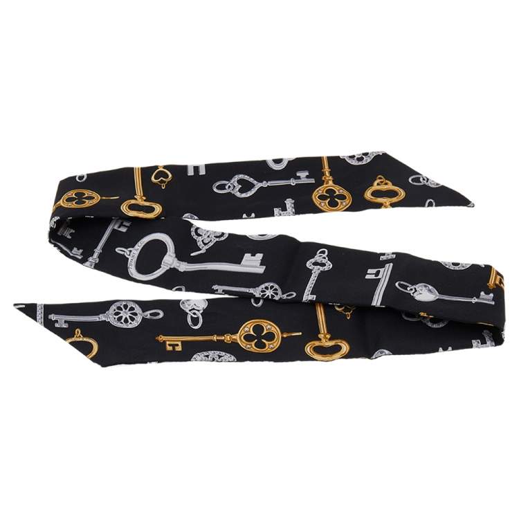 Pre Owned Tiffany & Co. Black Key Print Silk Scarf