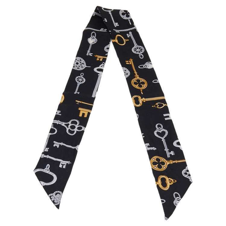 Pre Owned Tiffany & Co. Black Key Print Silk Scarf