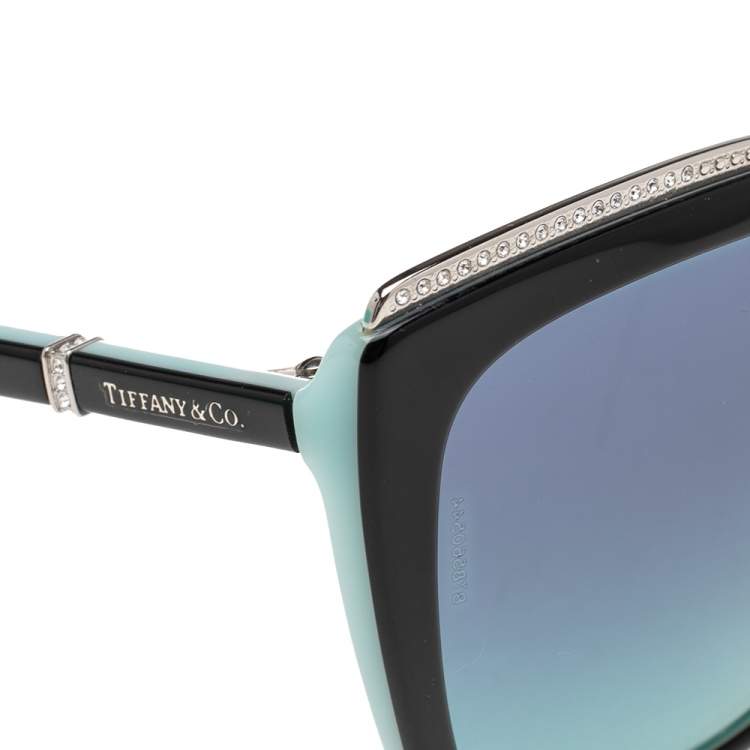 Pre Owned Tiffany & Co. Black/ Blue Gradient TF4135-B Crystal Detail Square Sunglasses