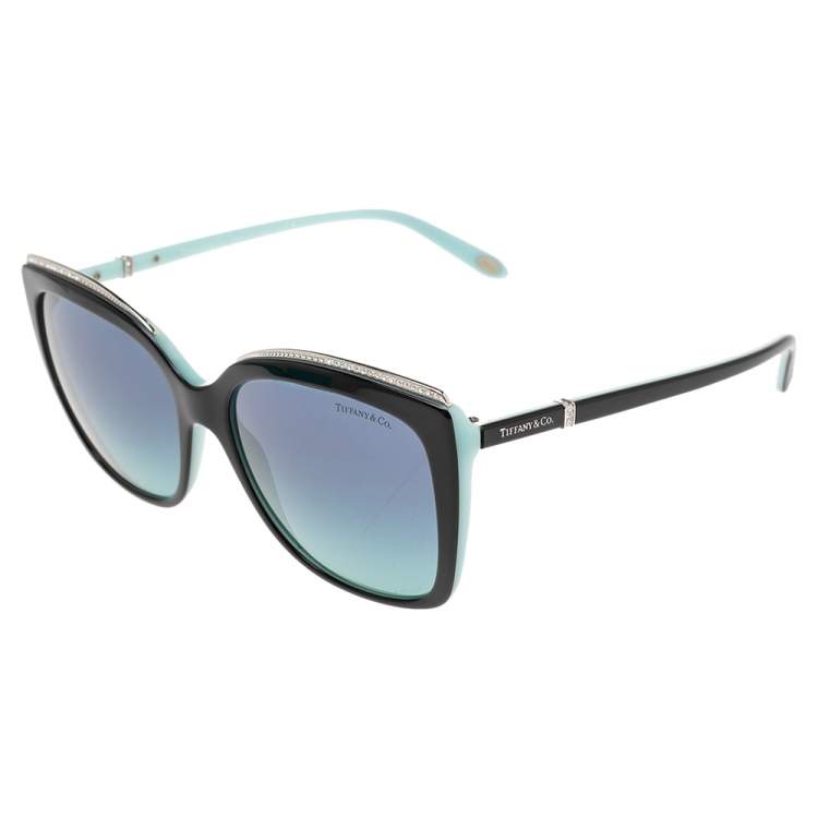 Pre Owned Tiffany & Co. Black/ Blue Gradient TF4135-B Crystal Detail Square Sunglasses