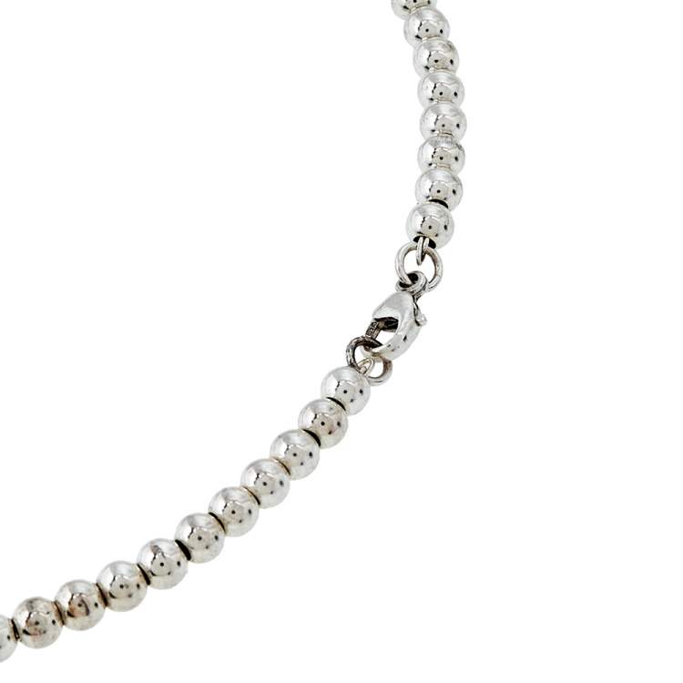 Pre Owned Tiffany & Co. Return To Tiffany Sterling Silver Heart Pendant Beaded Necklace 