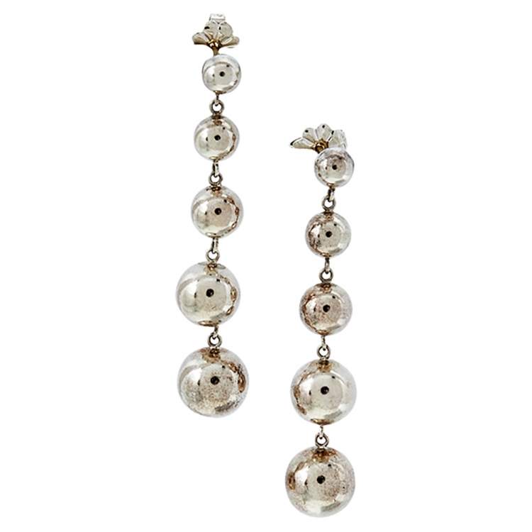 Pre Owned Tiffany & Co. Sterling Silver Graduated Bead Drop Earrings