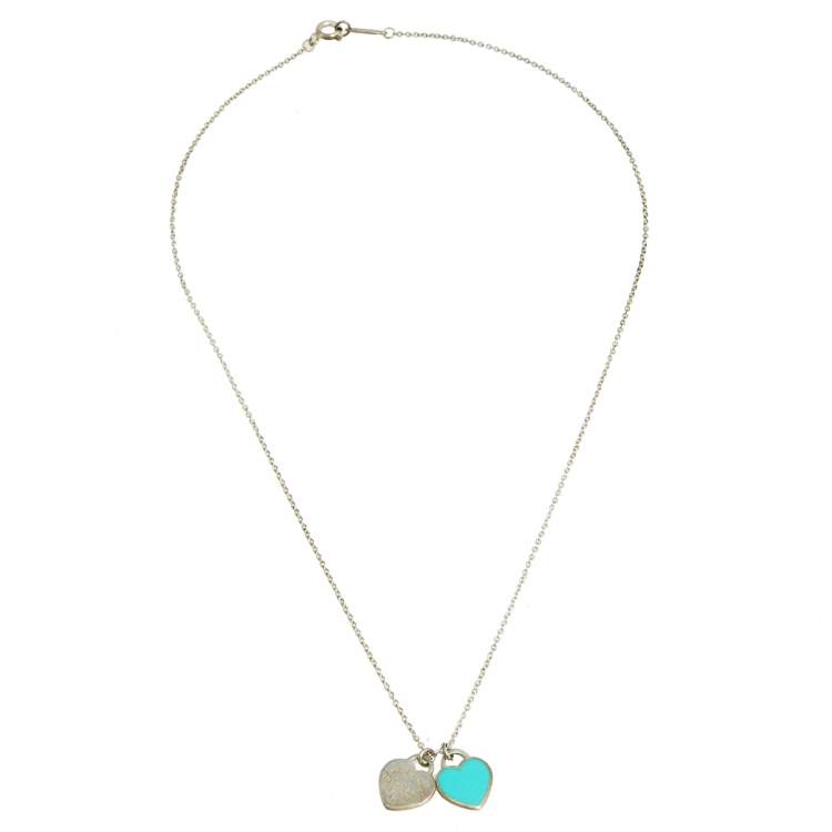 Authentic Tiffany & Co. Return To Black White Bone Double Heart Necklace  Silver | eBay