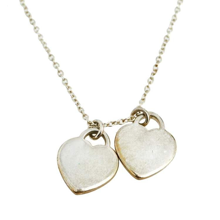 Pre Owned Tiffany & Co. Return to Tiffany Sterling Silver Mini Double Heart Tag Pendant Necklace