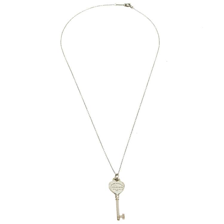 Tiffany & Co. Sterling Silver Heart Key Pendant Necklace Tiffany