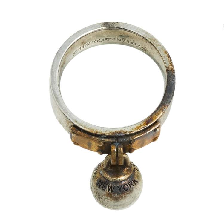 Pre Owned Tiffany & Co. HardWear Ball Sterling Silver Dangle Ring Size 57