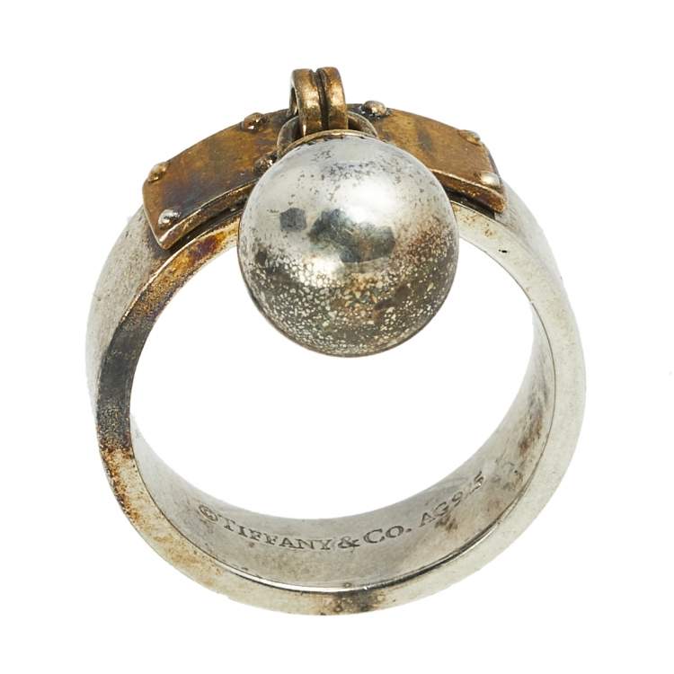 Pre Owned Tiffany & Co. HardWear Ball Sterling Silver Dangle Ring Size 57