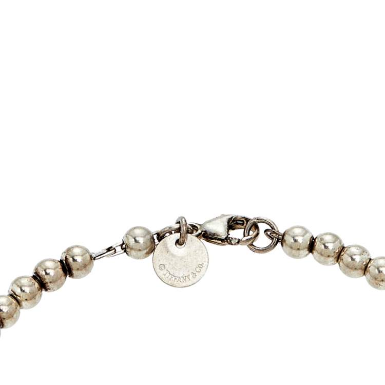 Pre Owned Tiffany Return to Tiffany Blue Enamel Heart Tag Silver Beads Bracelet