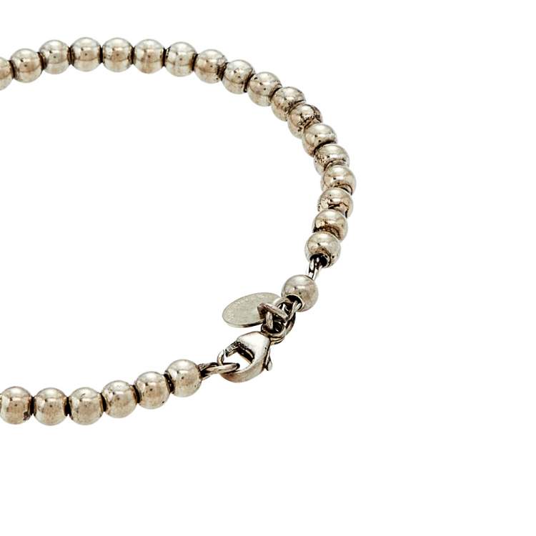 Pre Owned Tiffany Return to Tiffany Blue Enamel Heart Tag Silver Beads Bracelet