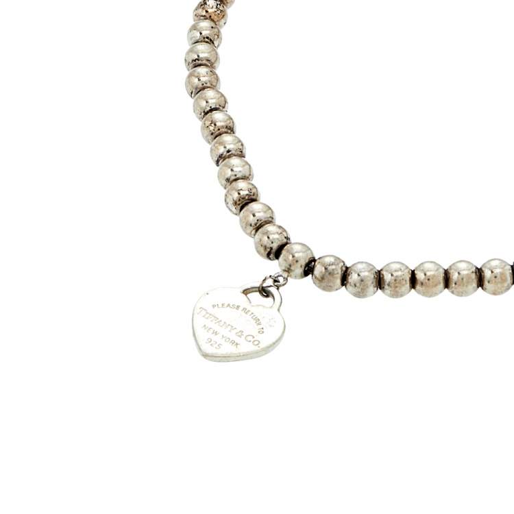 Pre Owned Tiffany Return to Tiffany Blue Enamel Heart Tag Silver Beads Bracelet