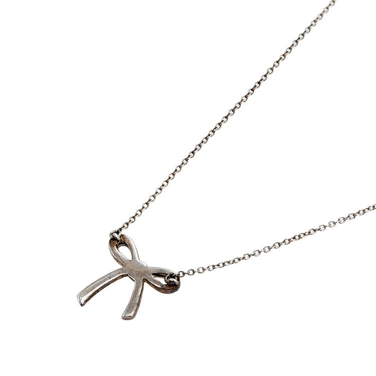 Pre Owned Tiffany & Co. Sterling Silver Bow Pendant Necklace