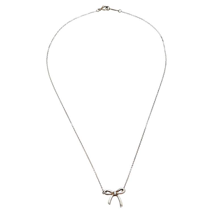 Pre Owned Tiffany & Co. Sterling Silver Bow Pendant Necklace