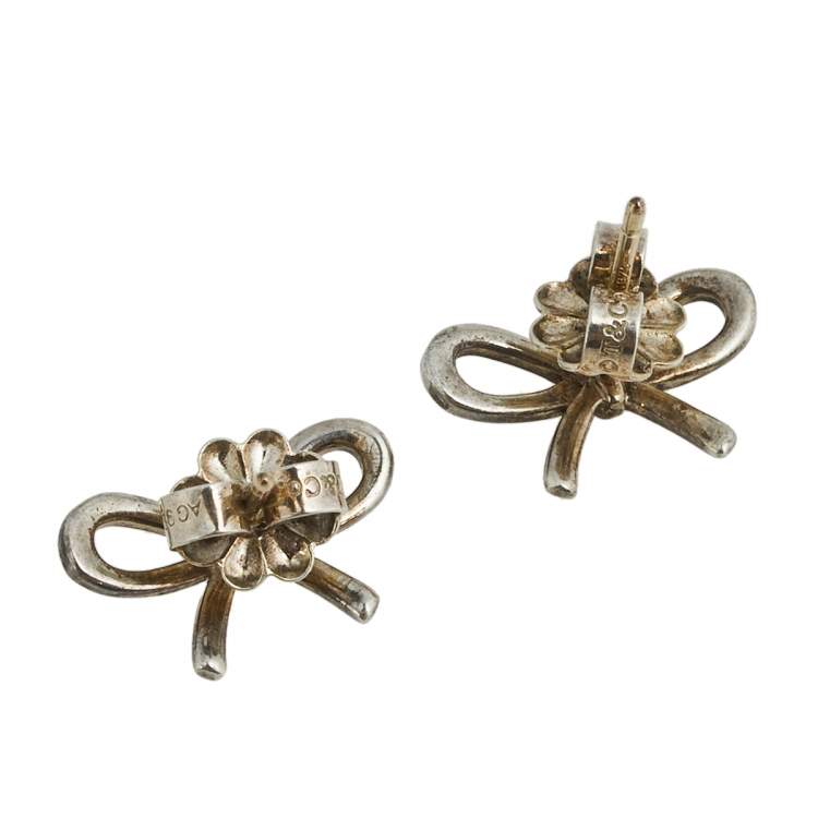 Pre Owned Tiffany & Co. Sterling Silver Bow Stud Earrings 