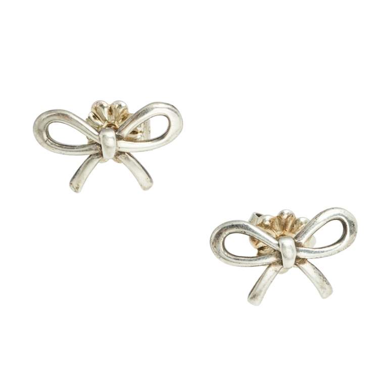 Pre Owned Tiffany & Co. Sterling Silver Bow Stud Earrings 