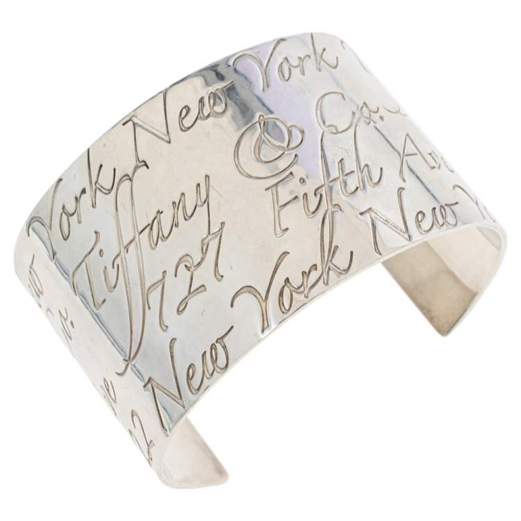 Pre Owned TIFFANY & CO. Notes Silver Wide Cuff Bracelet