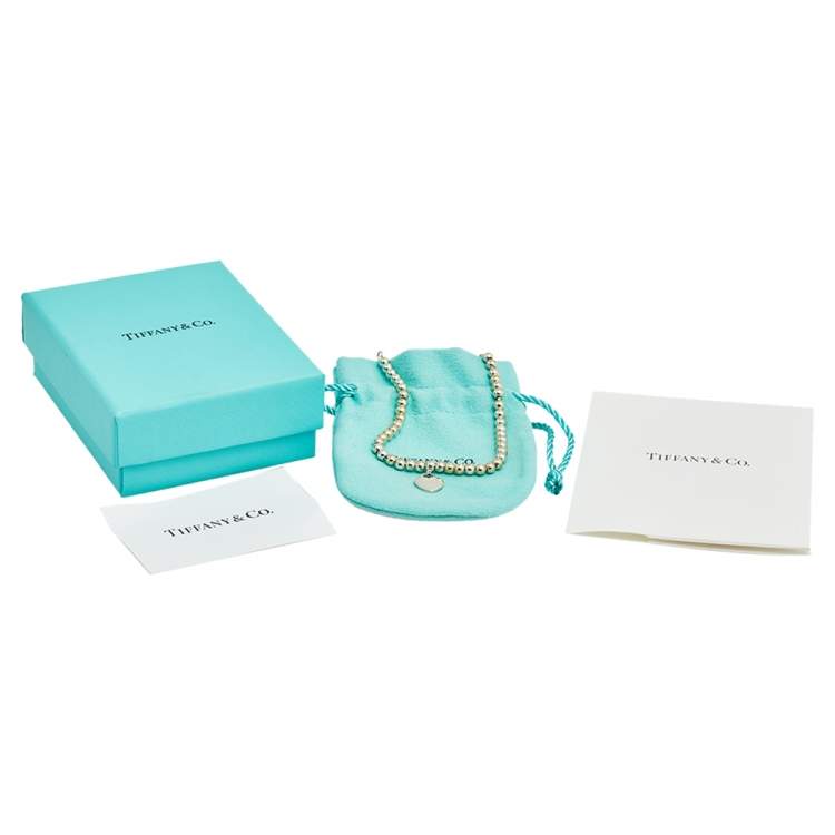 Pre Owned Tiffany & Co. Return to Tiffany Heart Tag Silver Beads Bracelet 