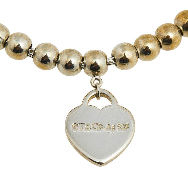 Pre Owned Tiffany & Co. Return to Tiffany Heart Tag Silver Beads Bracelet 