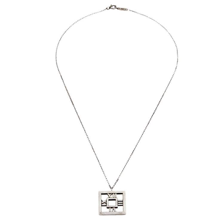 Pre Owned Tiffany & Co. Square Atlas Open Silver Pendant Necklace