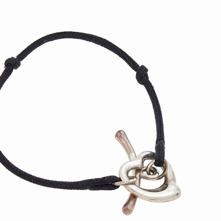 Pre Owned Tiffany & Co. Elsa Peretti Open Heart Silk Cord Silver Bracelet