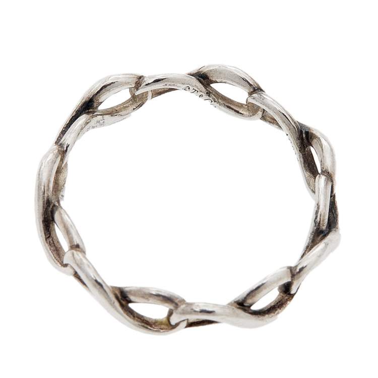 Pre Owned Tiffany & Co. Sterling Silver Narrow Infinity Band Ring Size EU 49