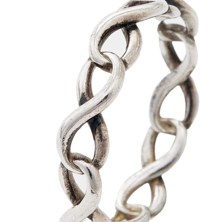 Pre Owned Tiffany & Co. Sterling Silver Narrow Infinity Band Ring Size EU 49