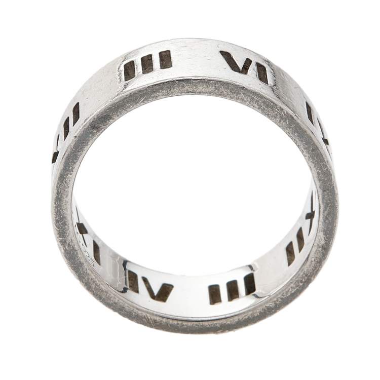 Pre Owned Tiffany & Co. Sterling Silver Atlas Pierced Band Ring EU 59