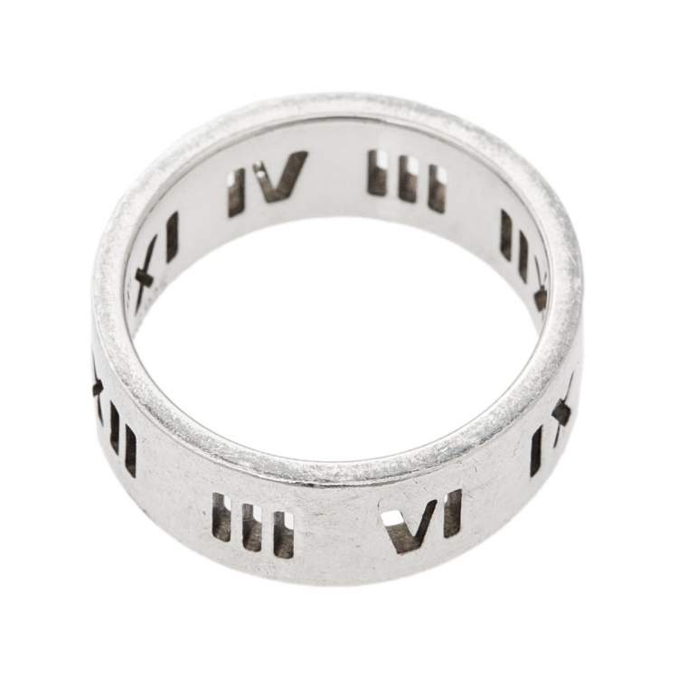 Pre Owned Tiffany & Co. Sterling Silver Atlas Pierced Band Ring EU 59