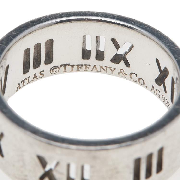 Pre Owned Tiffany & Co. Sterling Silver Atlas Pierced Band Ring EU 59