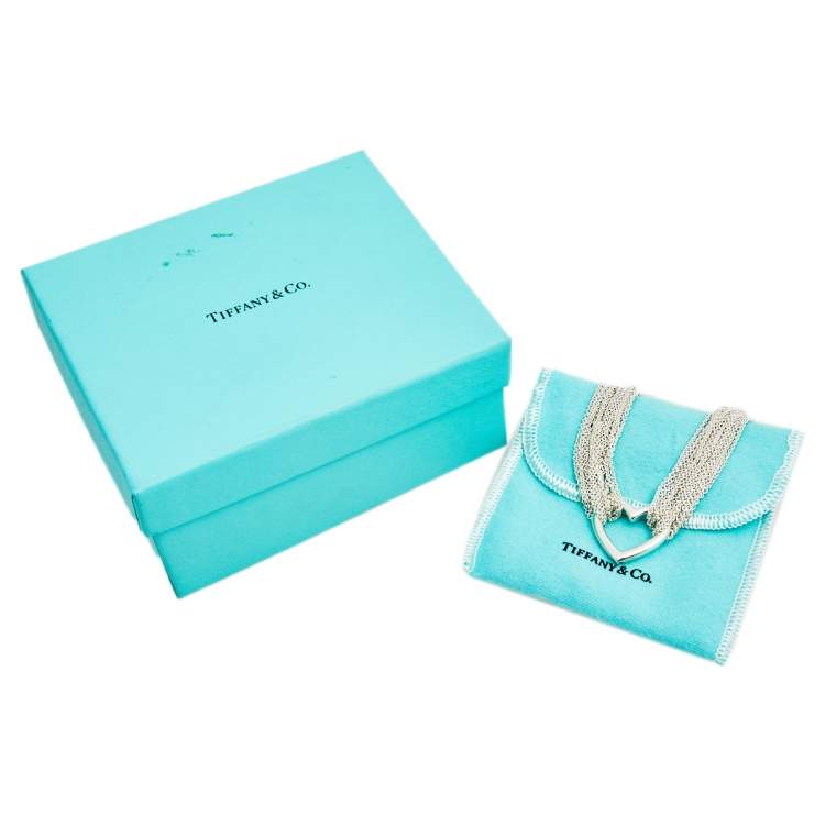 Pre Owned Tiffany & Co. Sterling Silver Open Heart Multi Chain Toggle Necklace 